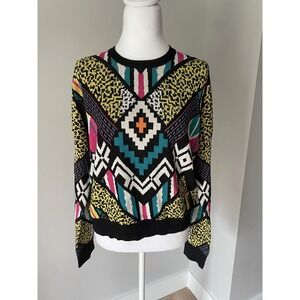 Divided Sweater Women‎ S Multicolor Aztec Graphics 80's 90's Small Vibrant